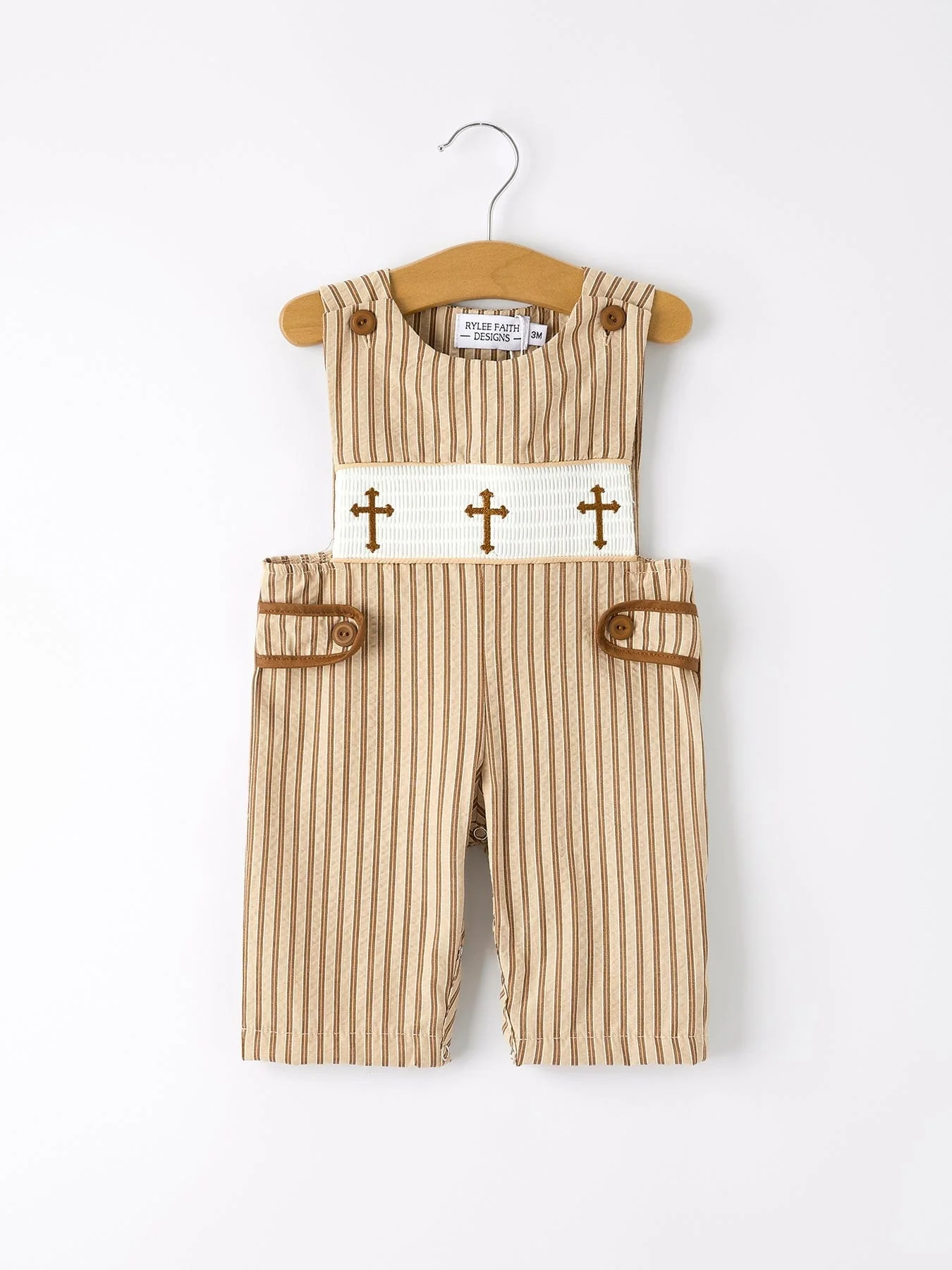 Stripe Smocked Church Christ Bishop Christening Romper - Image 6
