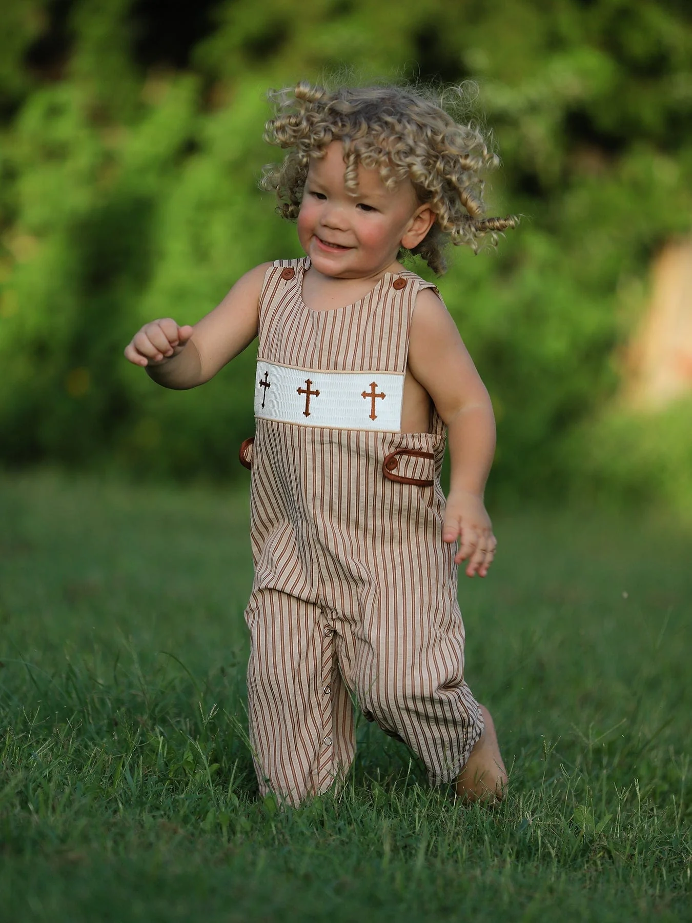 Stripe Smocked Church Christ Bishop Christening Romper - Image 7