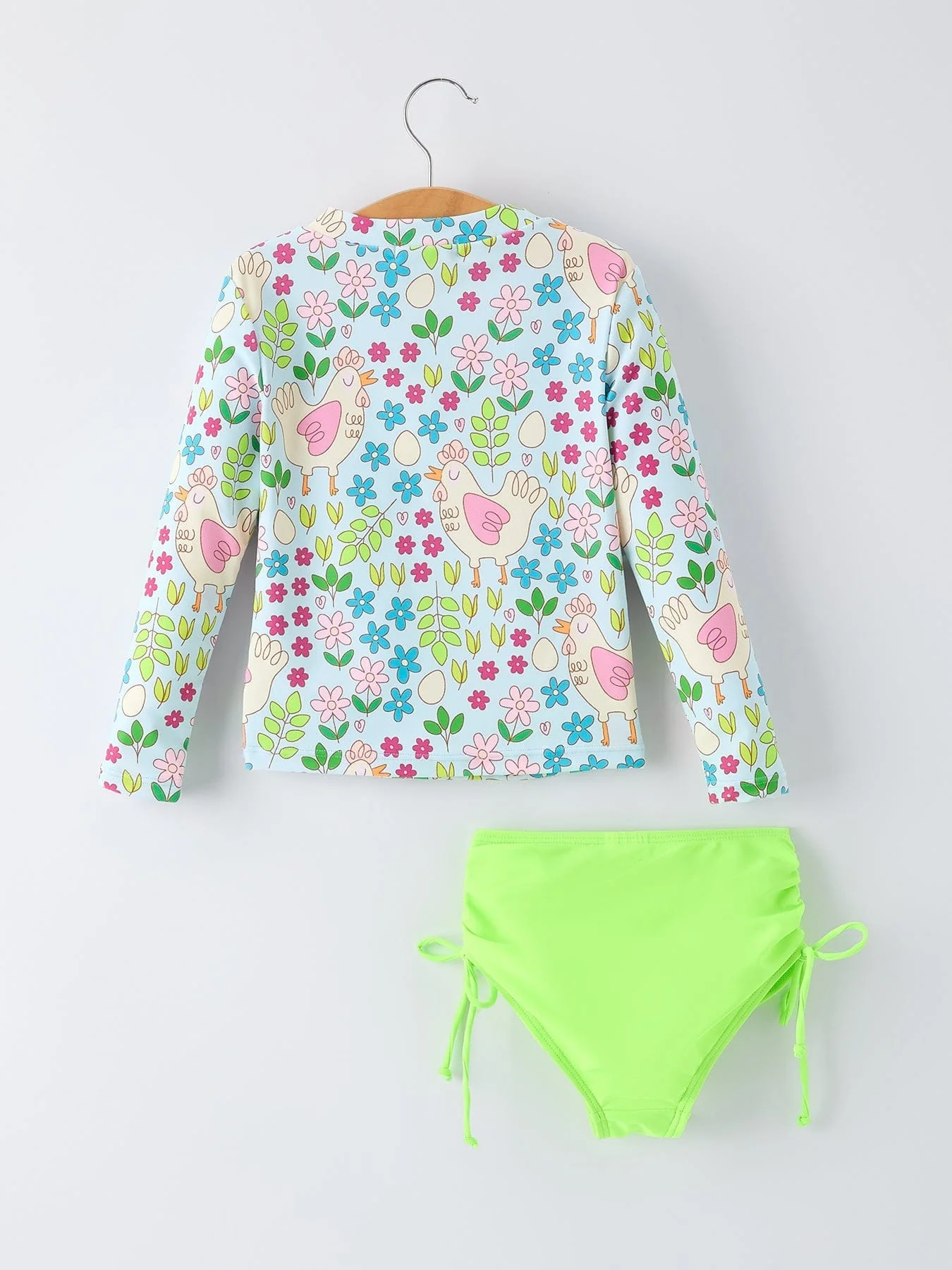 Summer Chicken Print Girls Long Sleeve Swim Set - Image 2