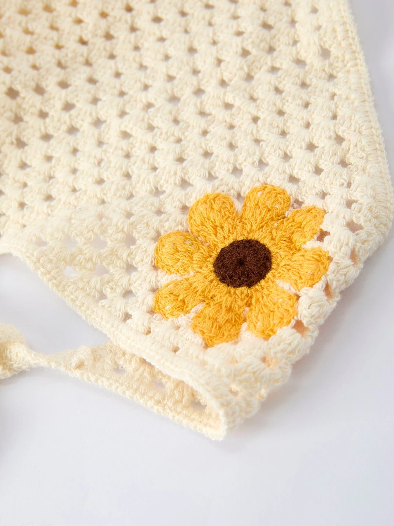 Summer Crochet Sunflower Girl Dress with Headscarf - Image 5