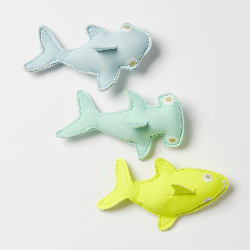 Dive Buddies (Set of 3) - Blue, Aqua, and Neon Yellow Salty the Shark - Image 2