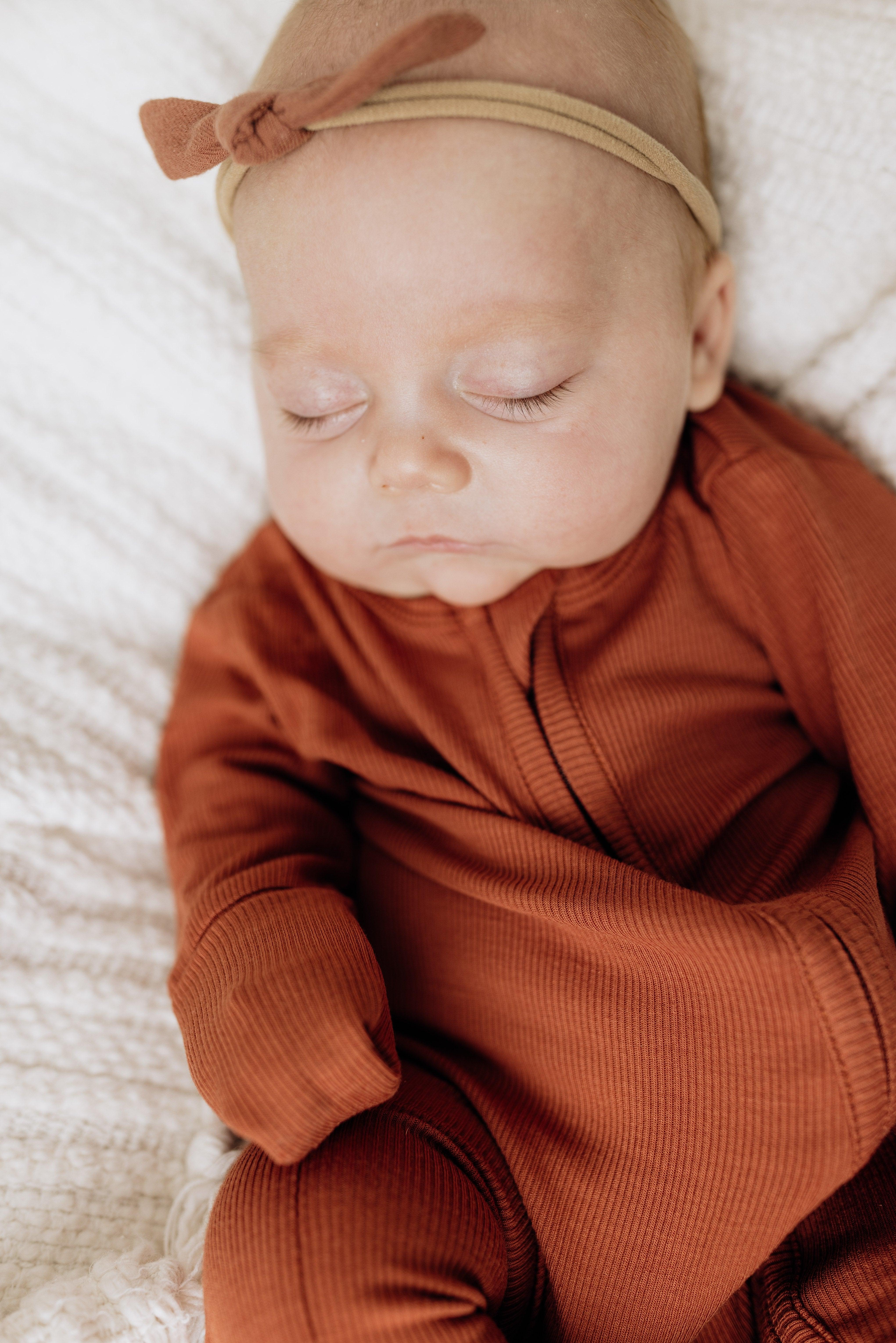Solid Bamboo Convertible Footie Romper - Rust Ribbed - Image 2