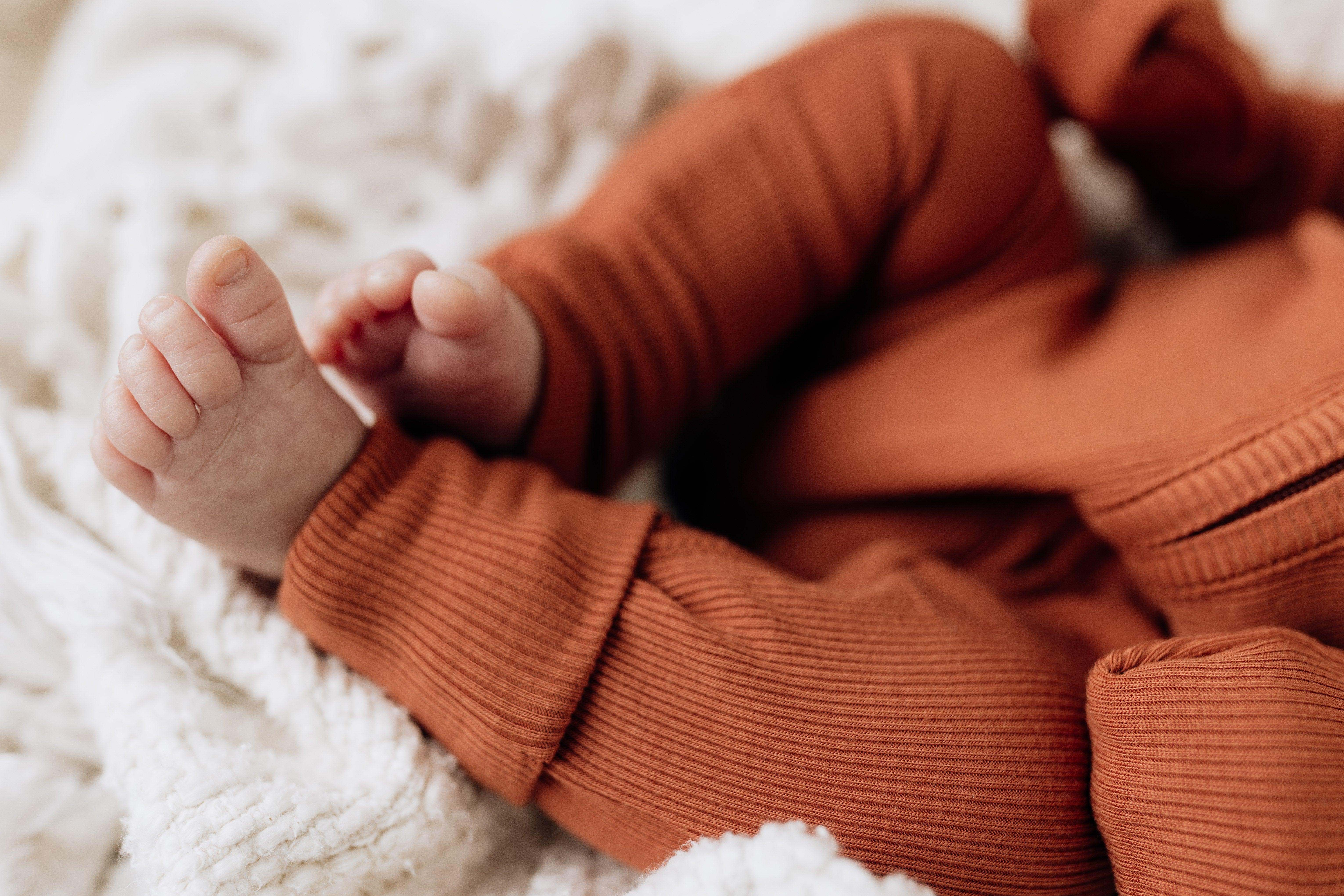 Solid Bamboo Convertible Footie Romper - Rust Ribbed - Image 3
