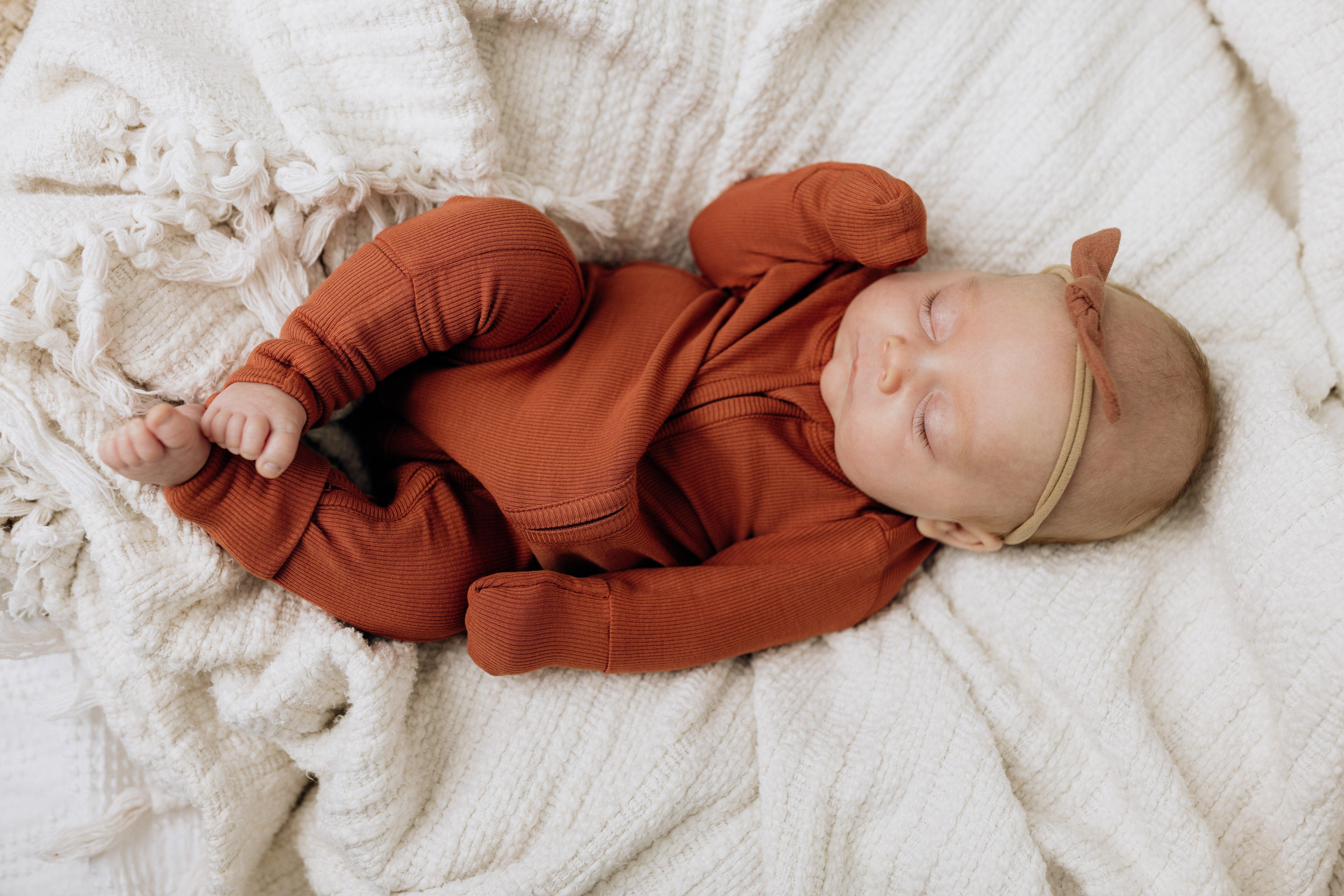 Solid Bamboo Convertible Footie Romper - Rust Ribbed - Image 5