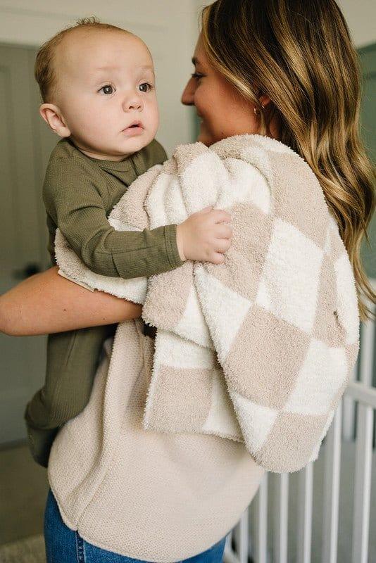 Plush Blanket - Taupe Checkered - Image 5