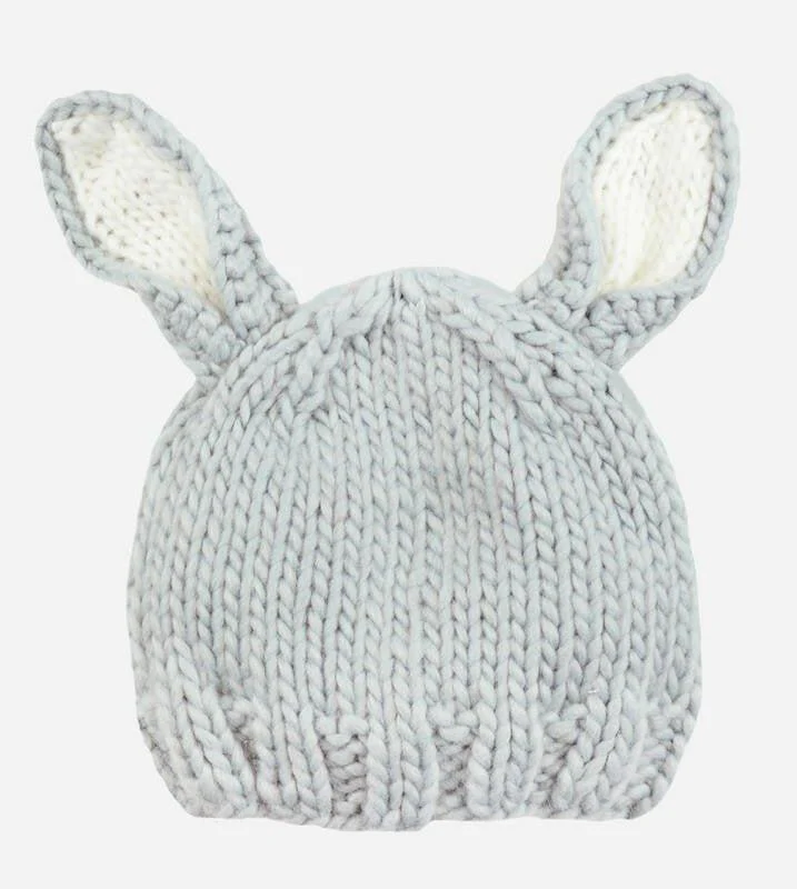Bailey Bunny Hand Knit Hat - Grey & White - Image 2
