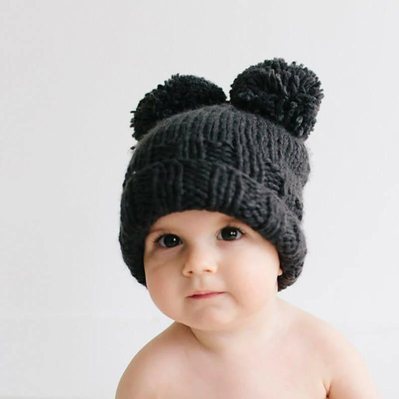 Paxton Double Pom Hand Knit Hat - Black - Image 2