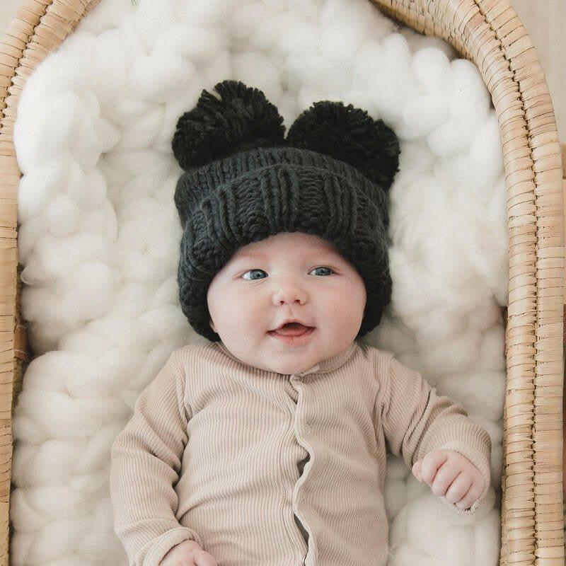 Paxton Double Pom Hand Knit Hat - Black - Image 3
