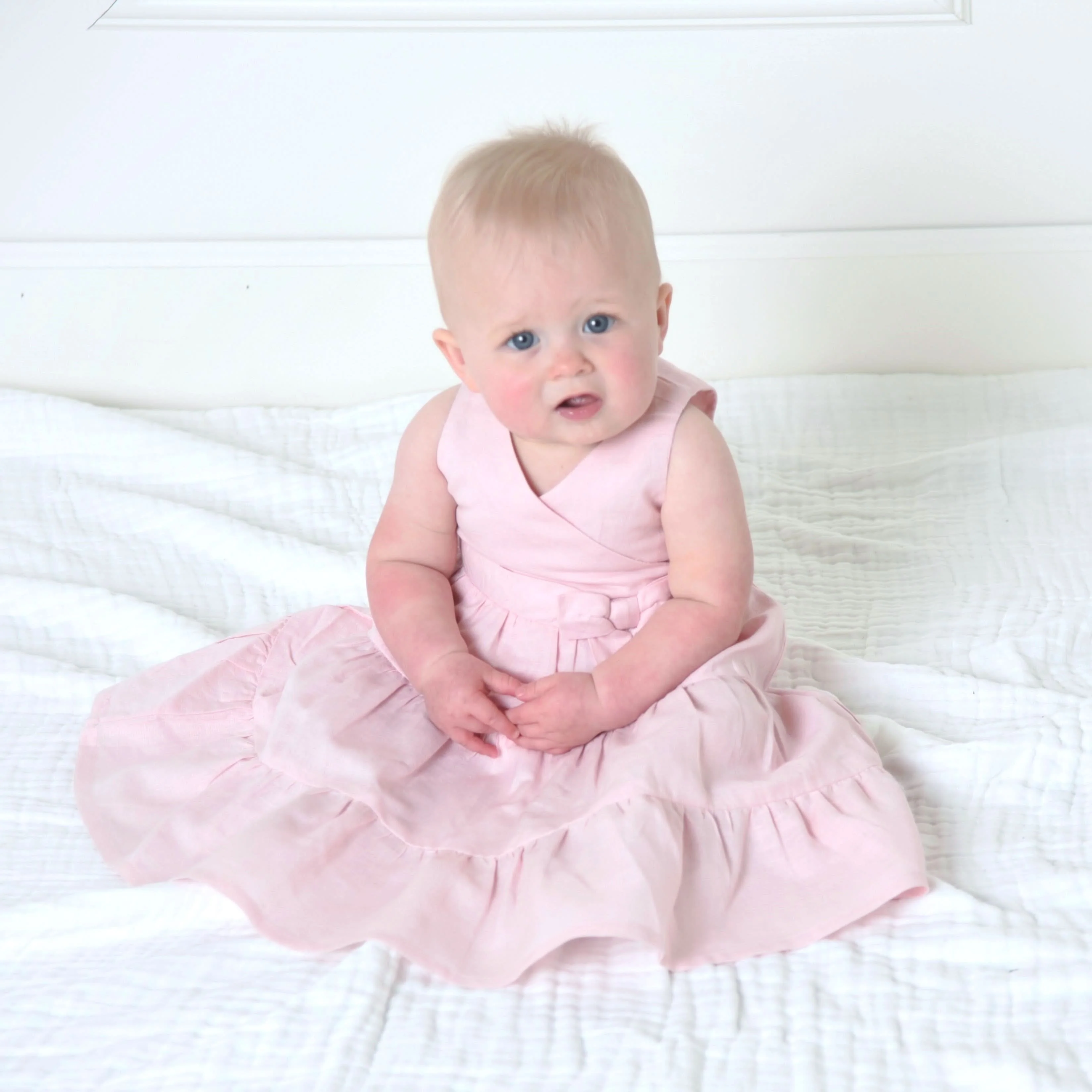 Tiered Wrap Dress - Pale Pink Linen - Image 3