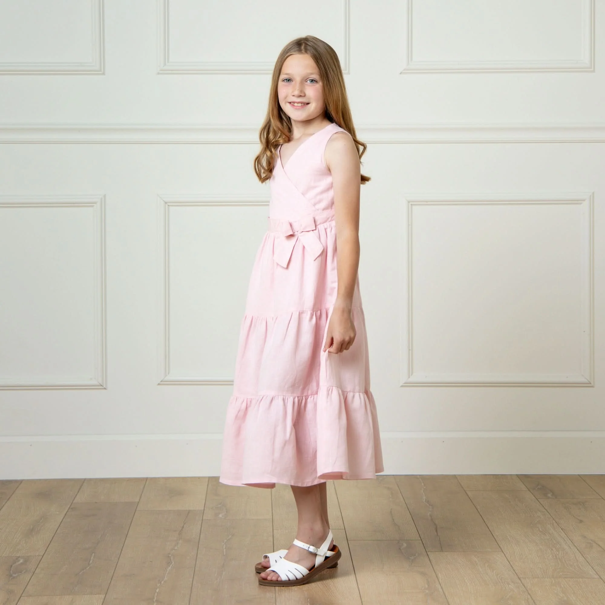 Tiered Wrap Dress - Pale Pink Linen - Image 4