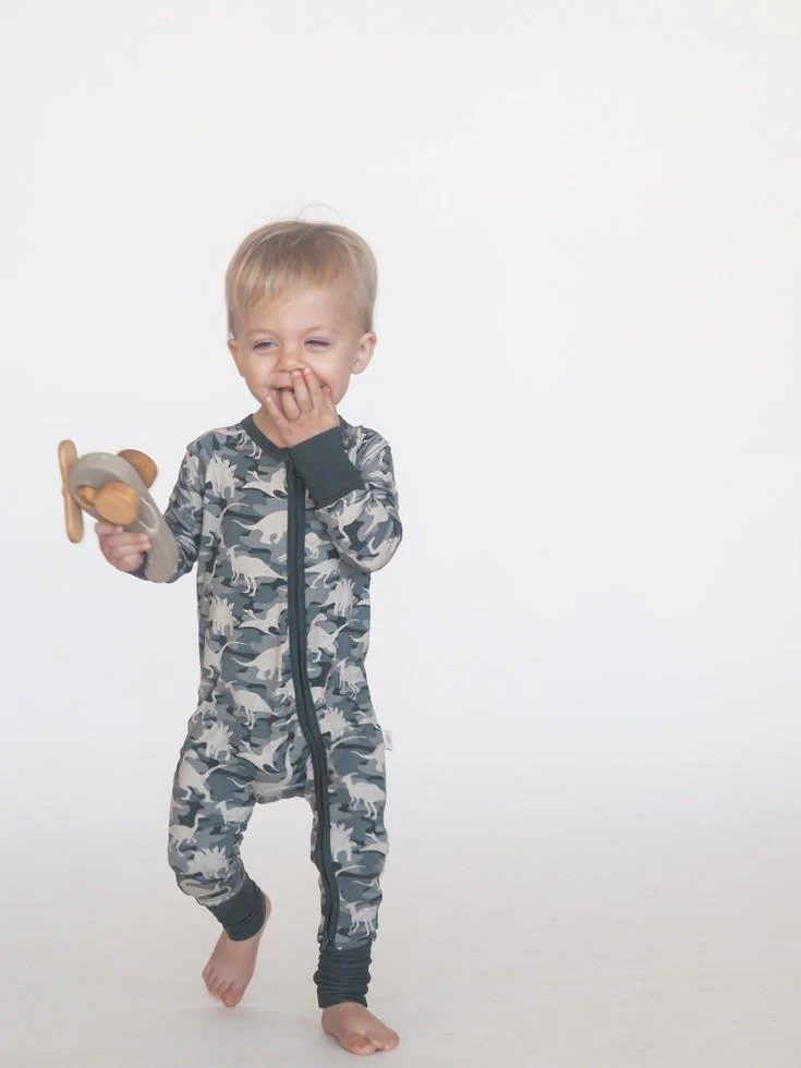 Bamboo Convertible Footie Romper - Camo Dinos