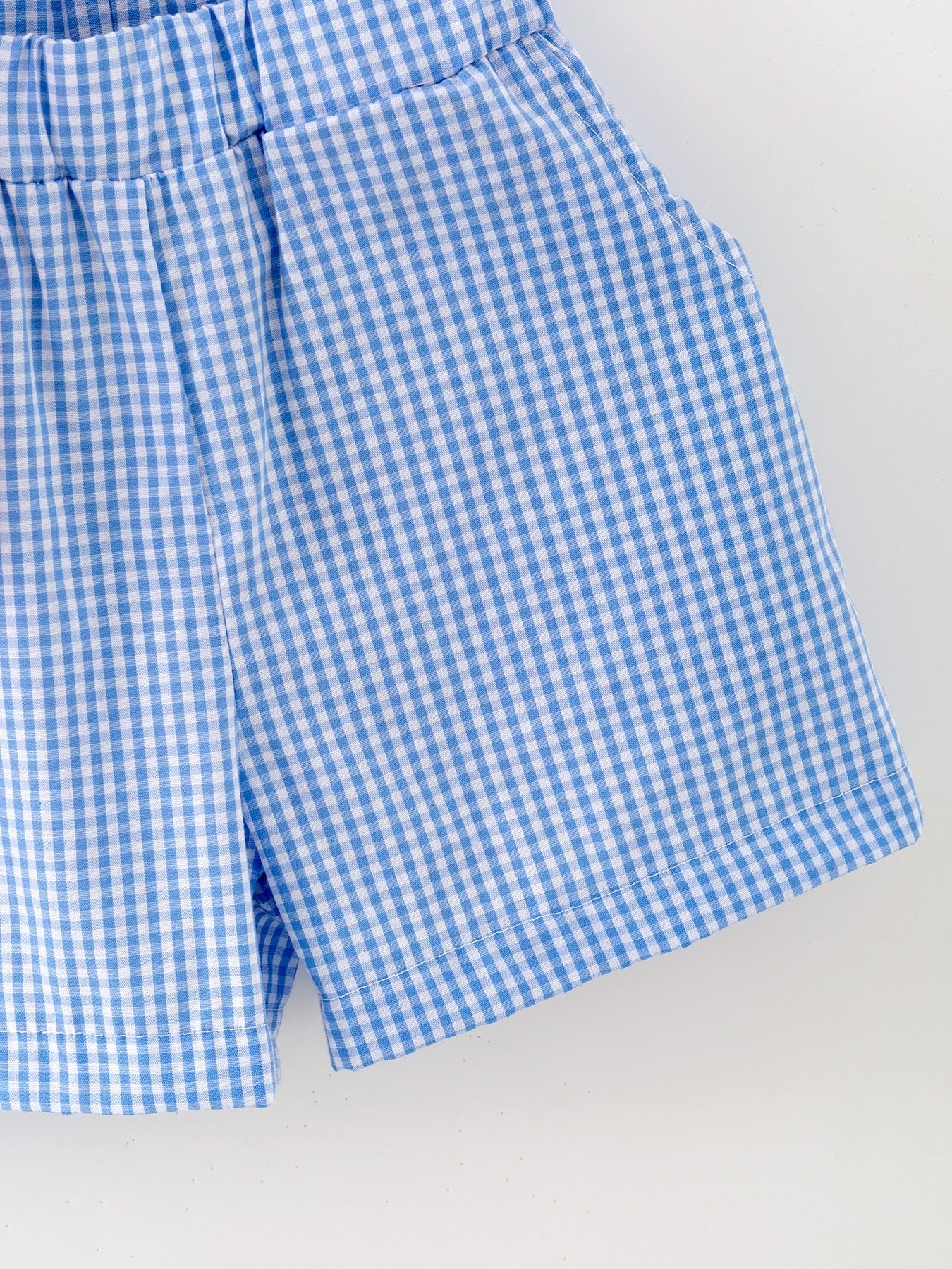 Toddler Boys Red Baseball Smocked Tee and Blue Plaid Shorts Set - Image 3