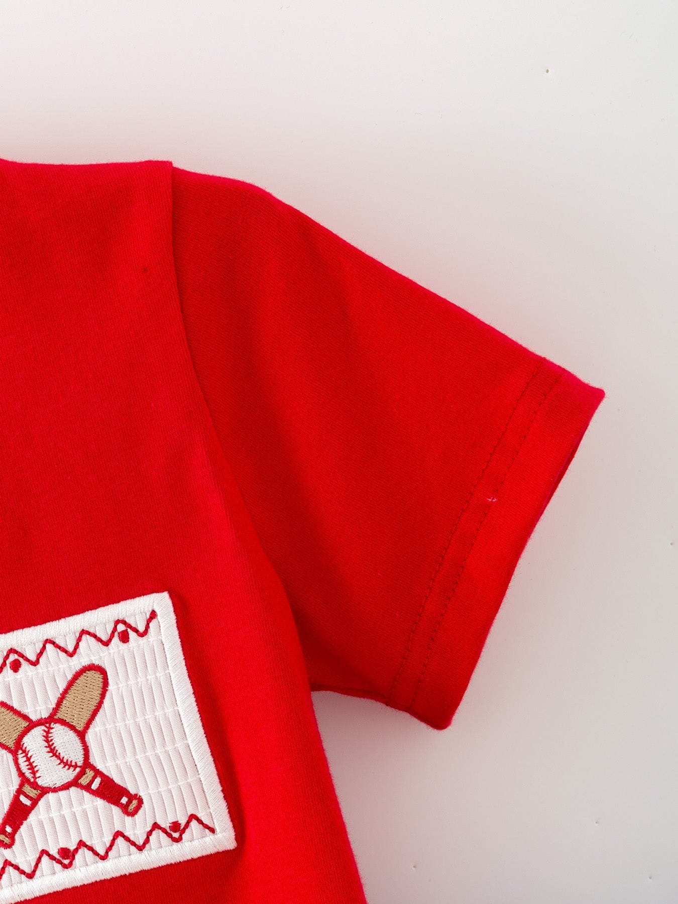 Toddler Boys Red Baseball Smocked Tee and Blue Plaid Shorts Set - Image 4