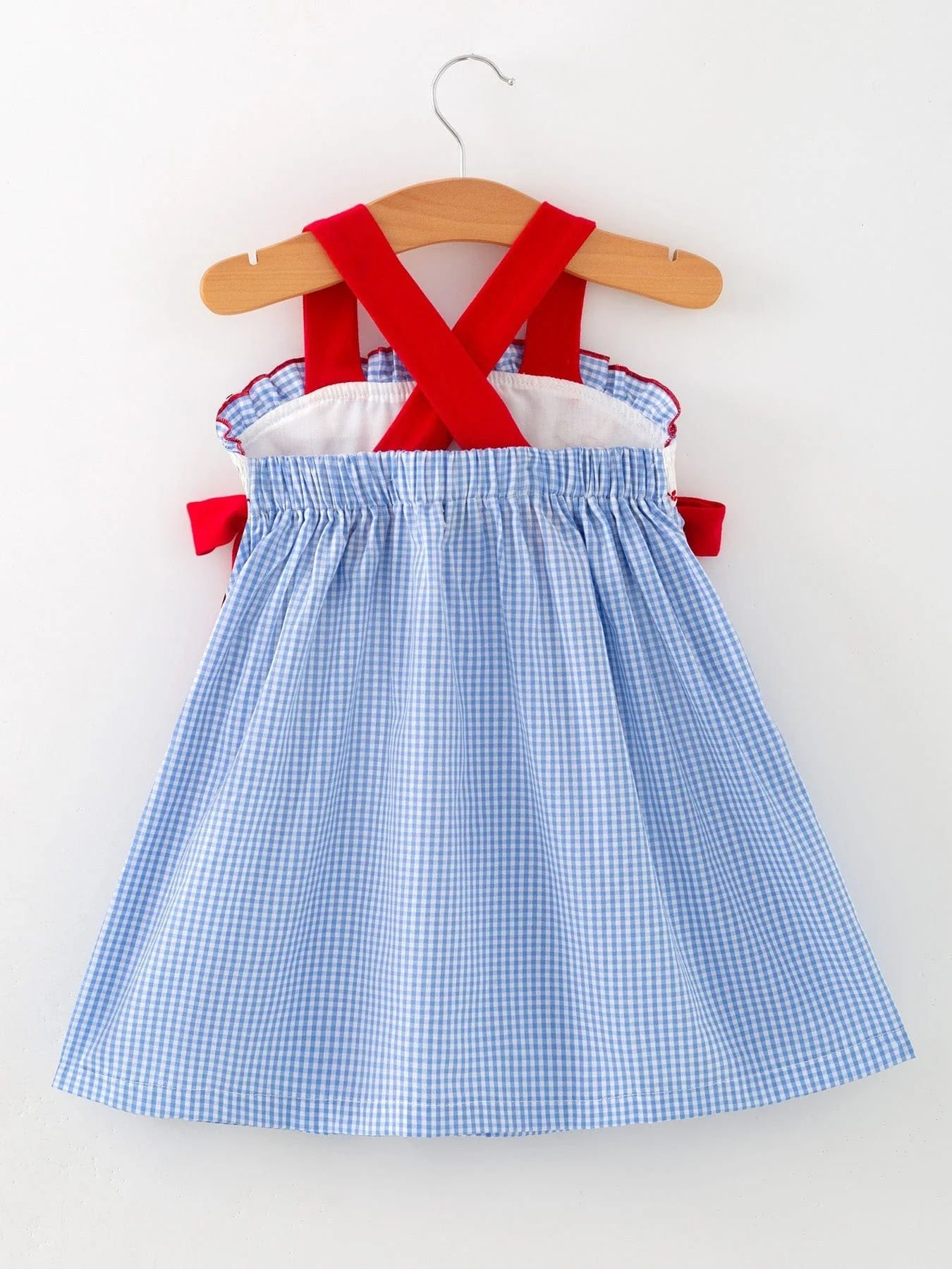 Toddler Girls Baseball Smocked Dress - Blue Plaid Summer Outfit - Image 5