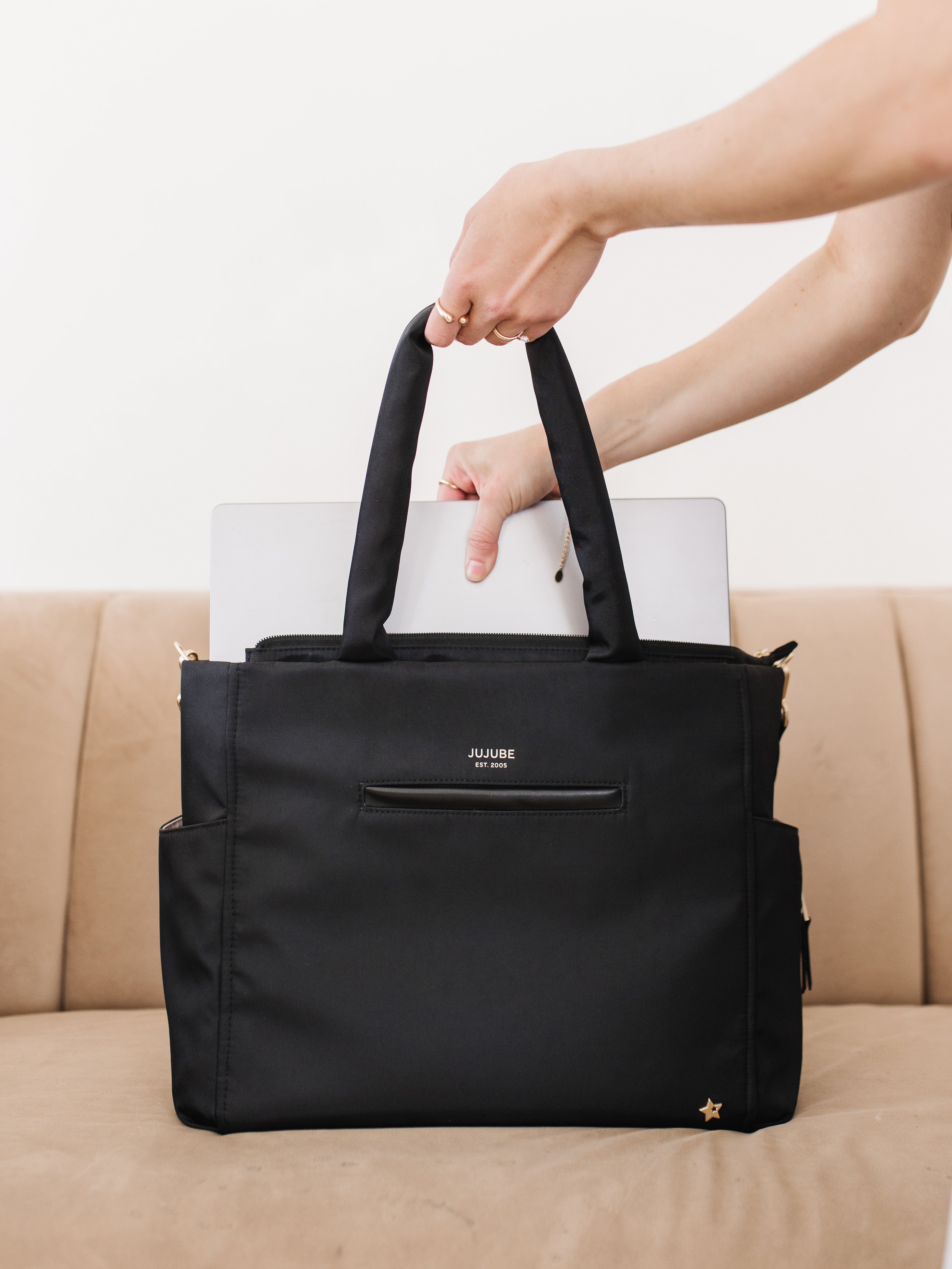 Utility-Strap Tote Diaper Bag - Black - Image 11