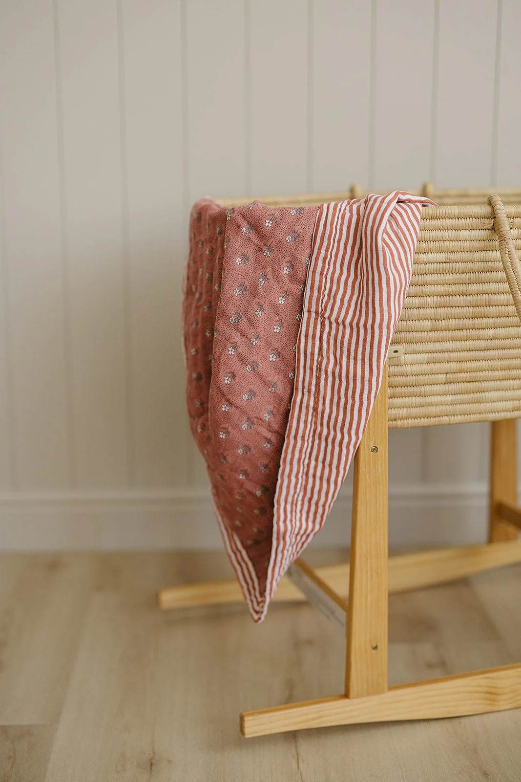 Vintage Pink Floral + Pink Stripes Muslin Quilt - Image 2