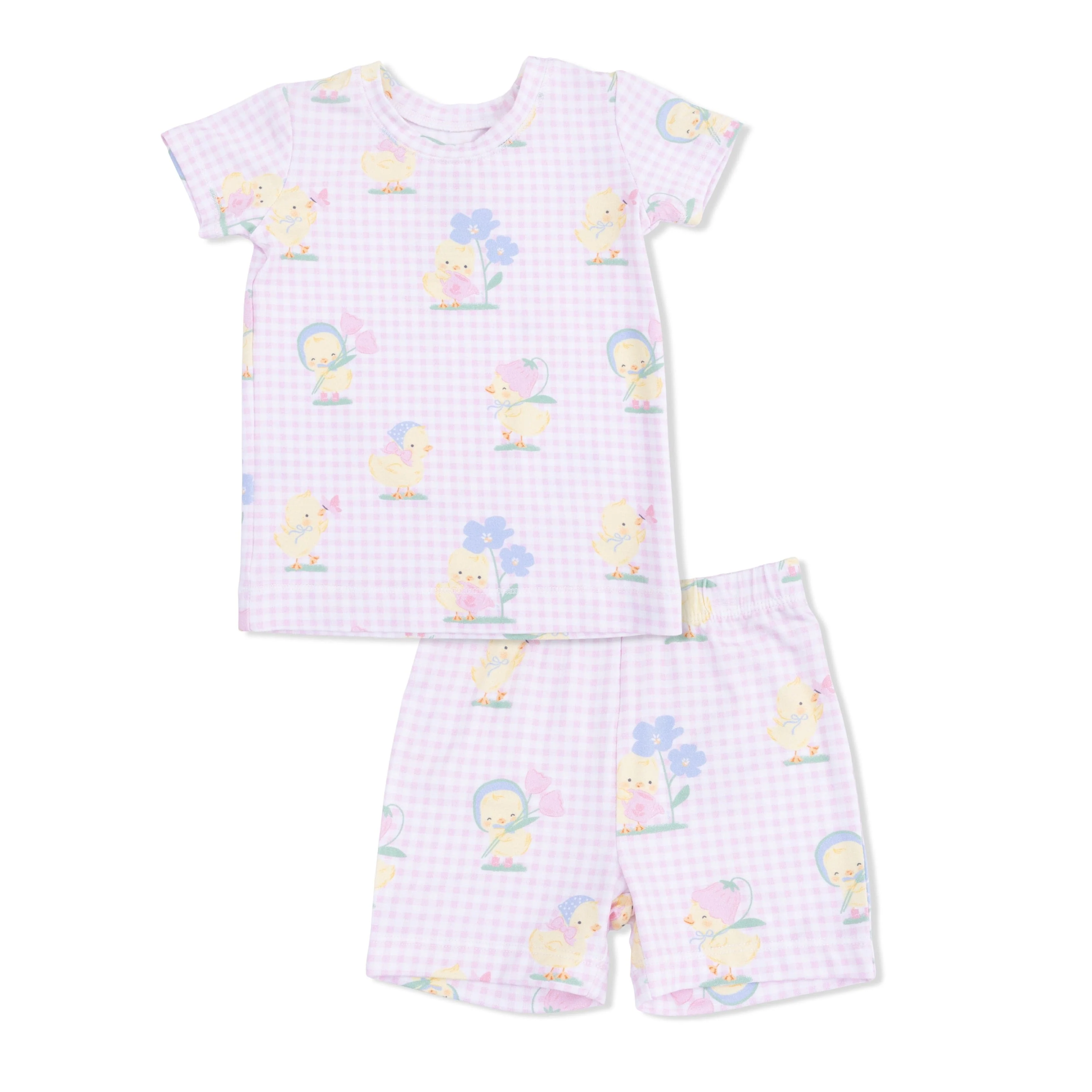 Short Sleeve Pajama Set with Shorts - Vintage Spring Ducklings Pink - Image 2