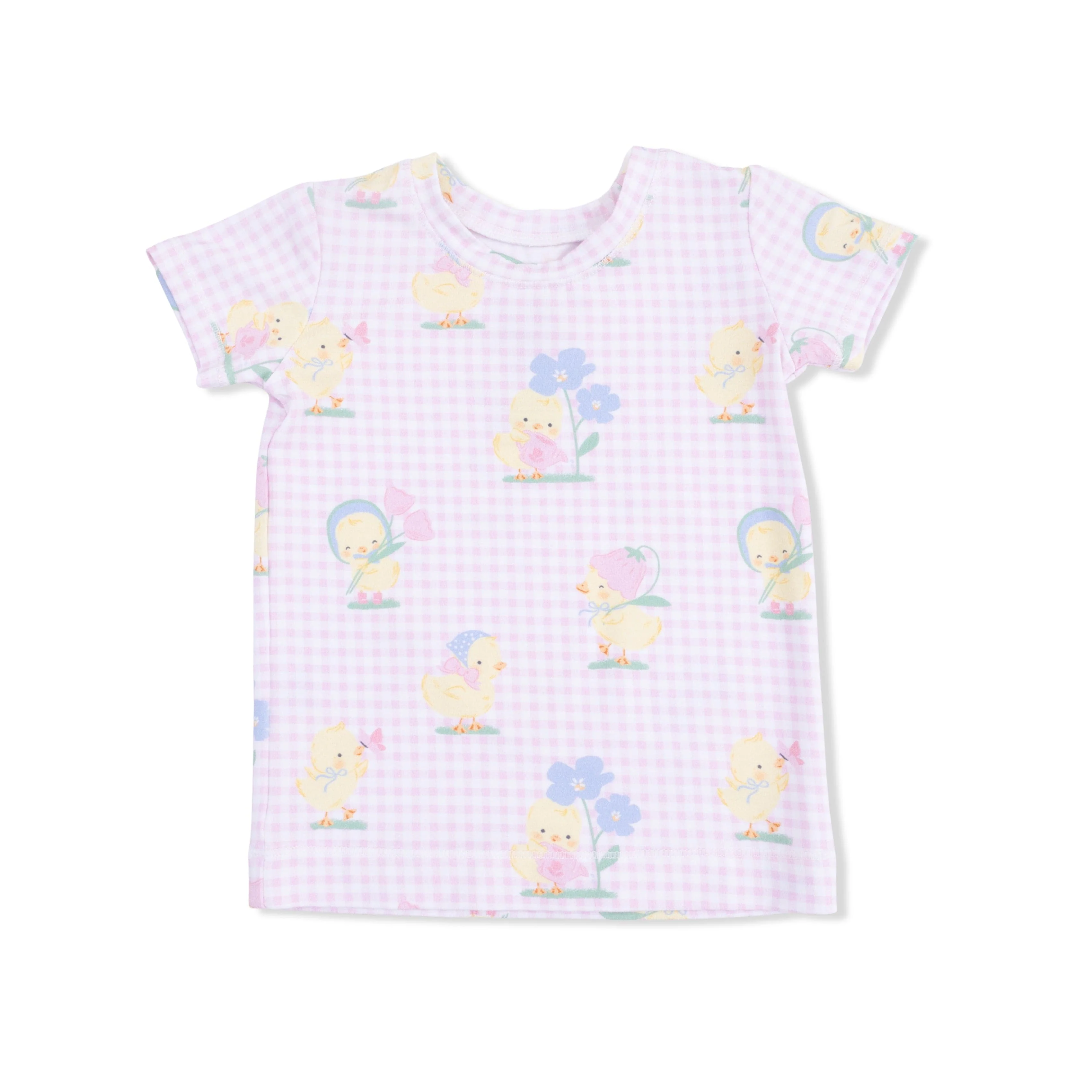 Short Sleeve Pajama Set with Shorts - Vintage Spring Ducklings Pink - Image 3