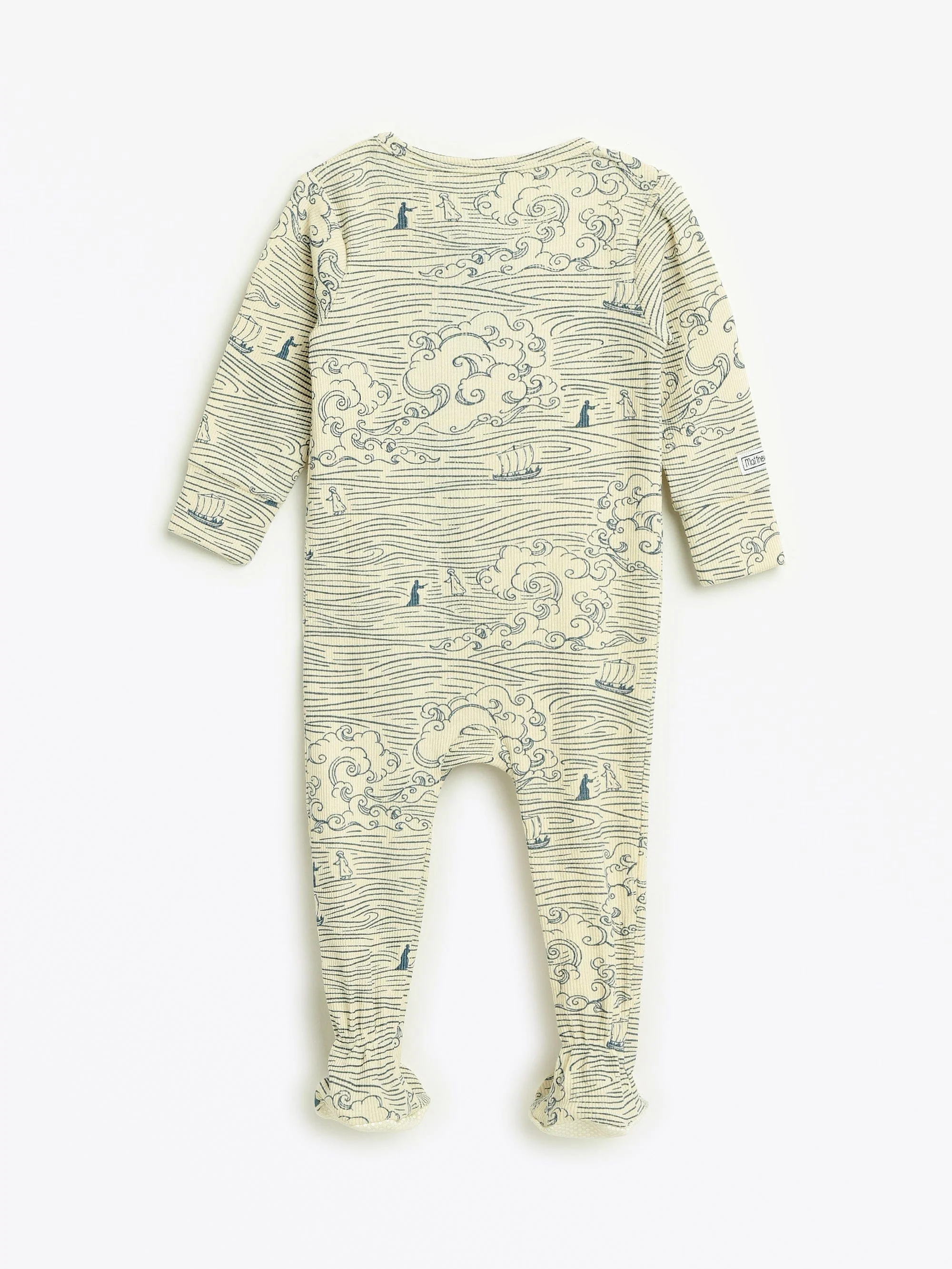 Walking on Water Ribbed Cotton-Bamboo Blend PJ Footed Onesie - Image 3