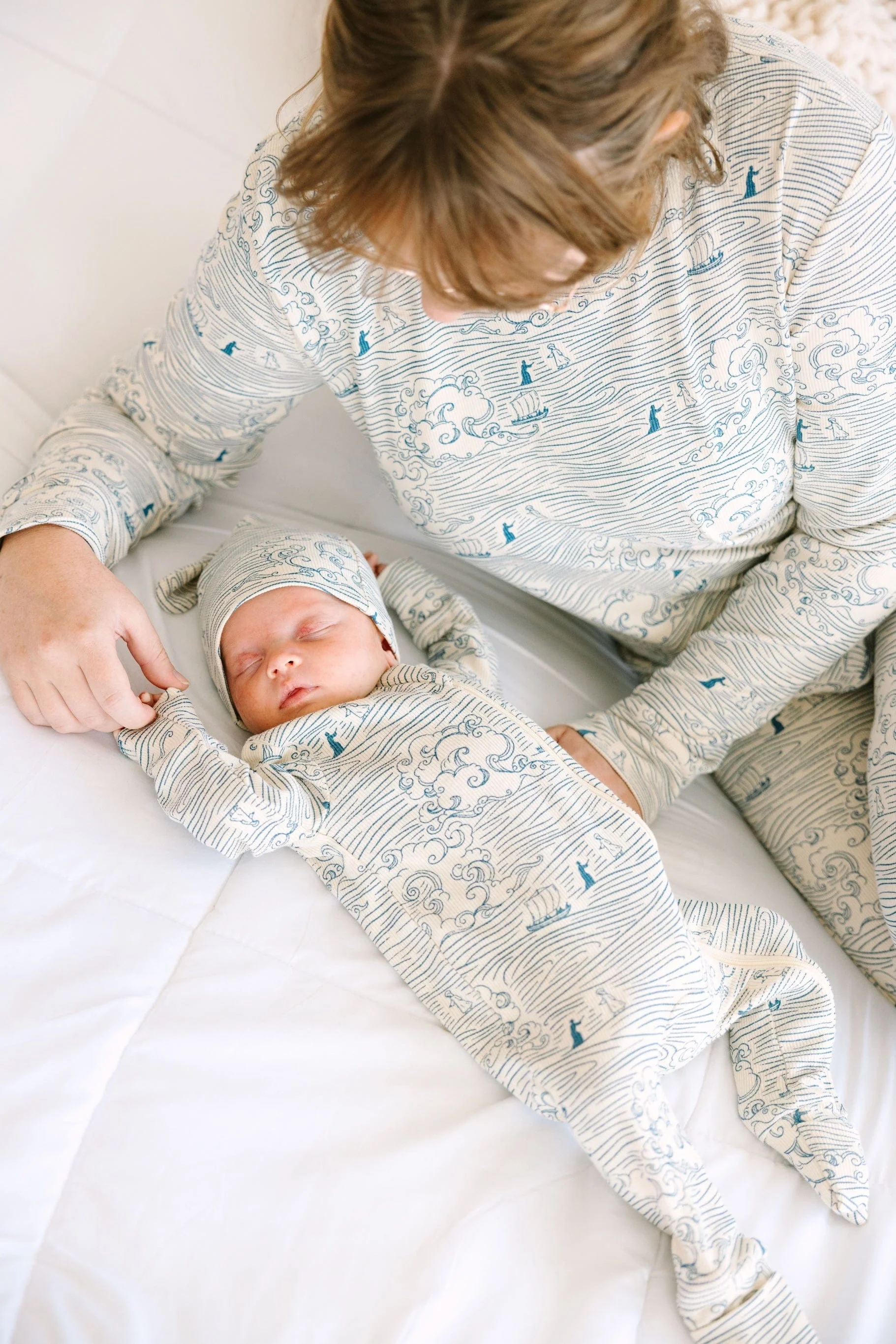 Walking on Water Ribbed Cotton-Bamboo Blend PJ Footed Onesie - Image 5
