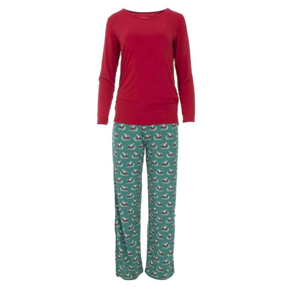 Women's Bamboo Long Sleeve Loosey Goosey Tee & Pajama Pants Set - Ivy Sled
