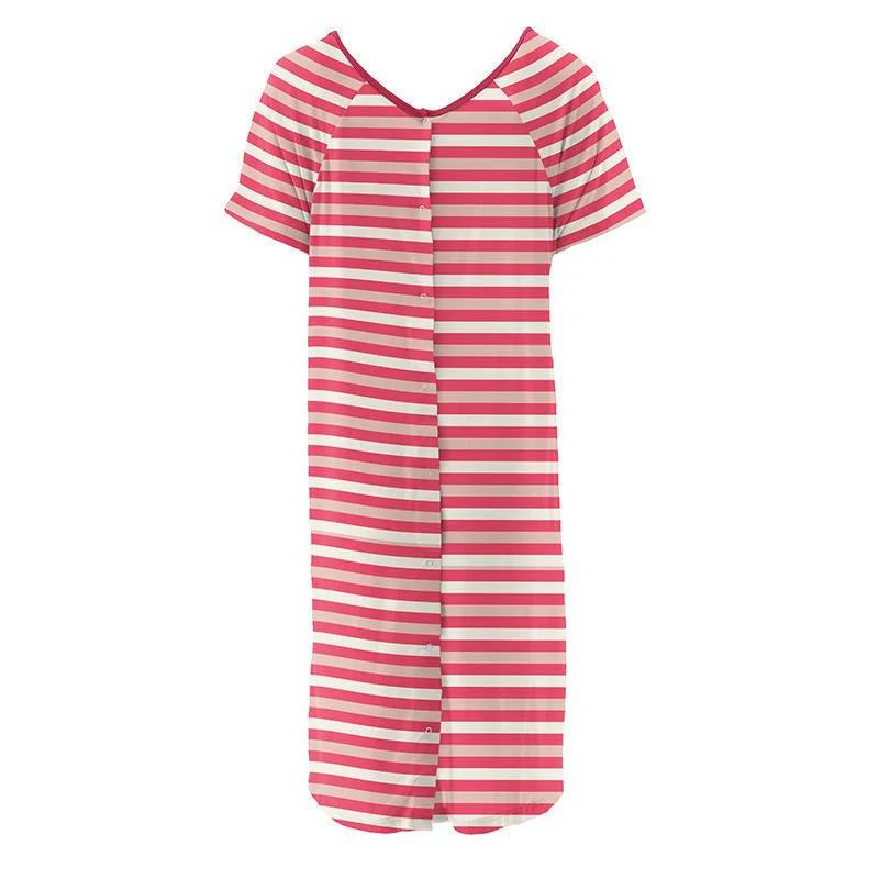 Women's Print Bamboo Labor and Delivery Hospital Gown - Hopscotch Stripe - Image 2