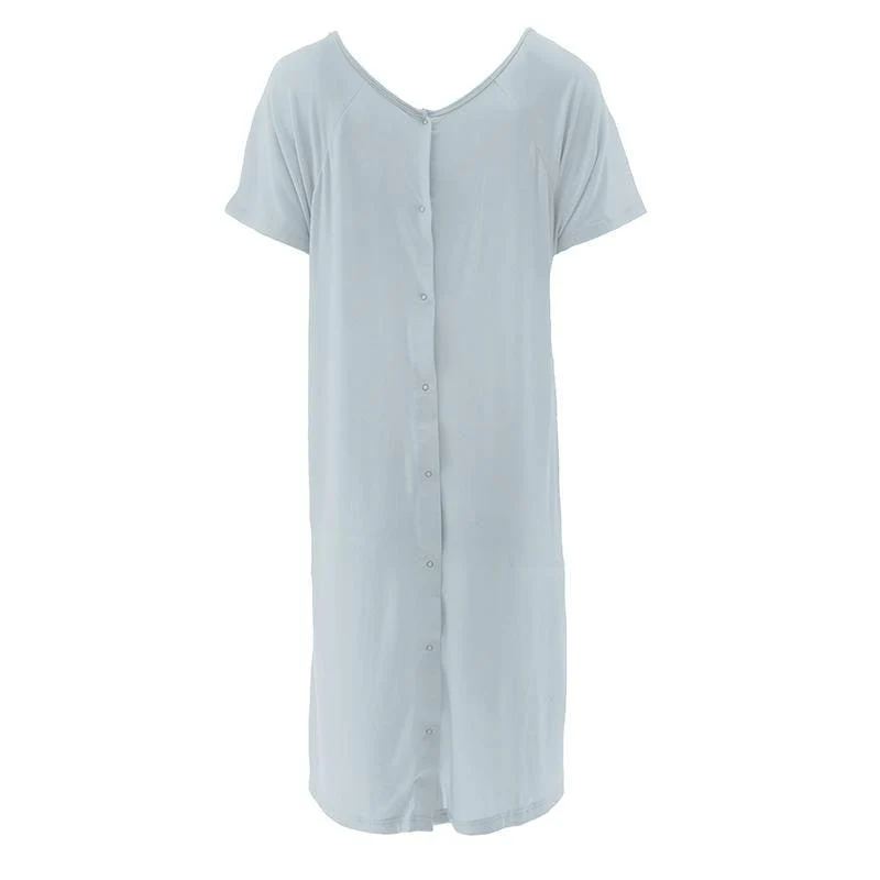 Women's Solid Bamboo Labor and Delivery Hospital Gown - Illusion Blue - Image 2