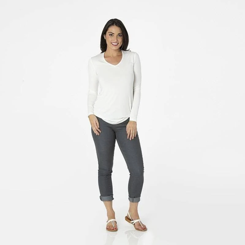 Women's Solid Bamboo Long Sleeve One Tee - Natural - Image 2
